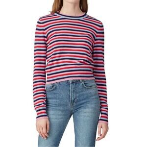 Spiritual Gangster Nikki Striped Crop Sweater Pink Red Navy - Size S